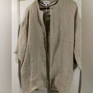 Hammacher Schlemmer 100% cotton NWT beige textured open cardigan kimono L/XL